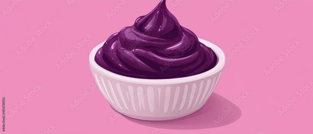 Vibrant Purple Acai Bowl on Pink Background Close Up Still Life Dessert Food Presentation Studio Shot