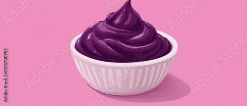 Vibrant Purple Acai Bowl on Pink Background Close Up Still Life Dessert Food Presentation Studio Shot