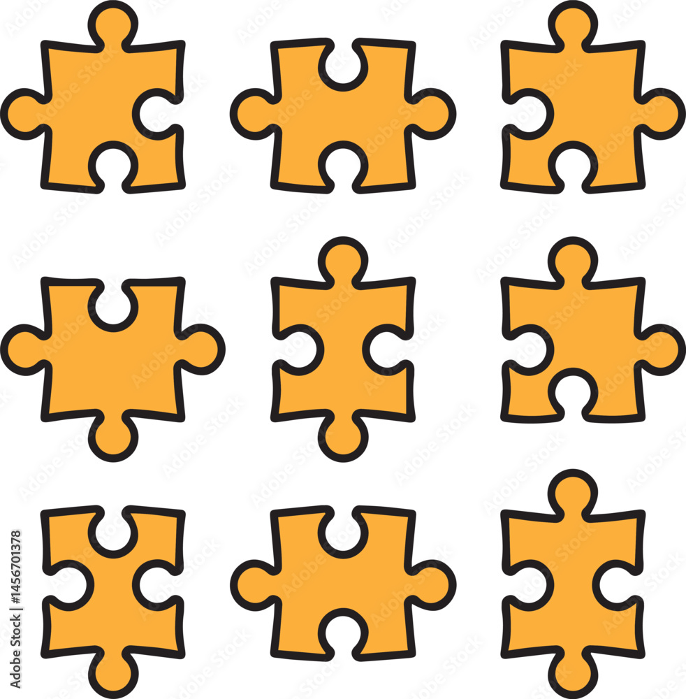 Fototapeta premium puzzle pieces vector, jigsaw icons set, puzzle symbols, puzzle vector icons, puzzle illustrations
