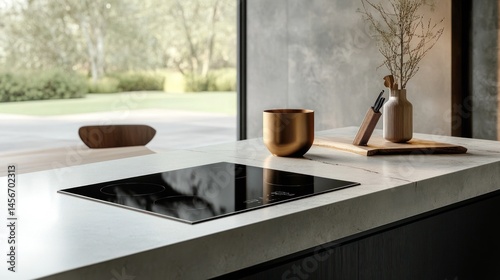 Modern kitchen countertop with sleek cooktop