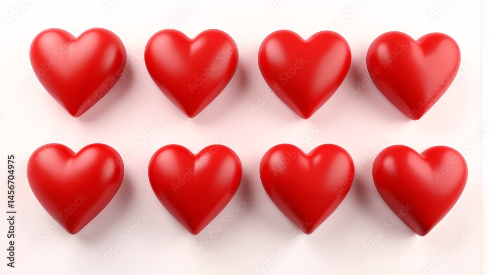 A group of red hearts on a white surface. A group of red hearts on a white surface.