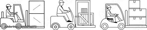 Three Forklift Operators Silhouette line art Illustration