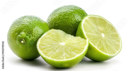 lime half isolated on white background Generative Ai.A fresh and juicy half - lime sitting isolated on a clean white background, highlighting the natural texture and vibrant color of the lime,