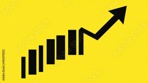 Upward Trend Chart Black on Yellow Background Close Up Graphic Illustration Business Finance Stock Market Growth