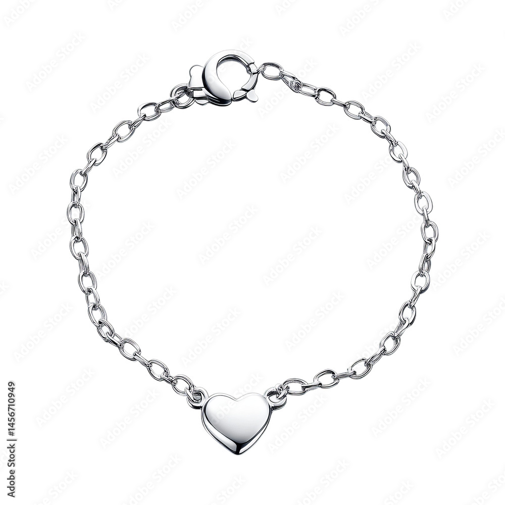 Silver chain bracelet with a heart charm isolated transparent background Silver chain bracelet with a heart charm isolated transparent background