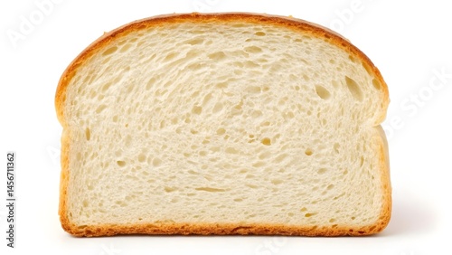 Freshly sliced white bread with a light brown crust and a soft, airy texture, isolated on a plain background