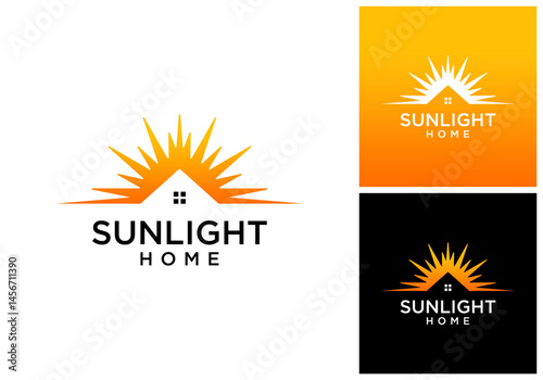 house and sun logo design vector