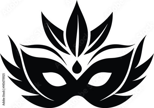 Carnival mask silhouette, Carnival mask icon black silhouette isolated on white background,Mask with feathers pictogram, Vector illustration