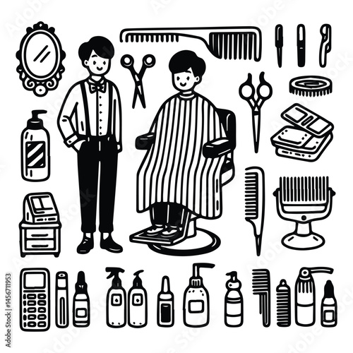 simple barbershop elements doodle clip art