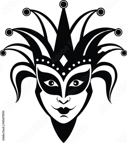 Carnival mask silhouette, Carnival mask icon black silhouette isolated on white background,Mask with feathers pictogram, Vector illustration
