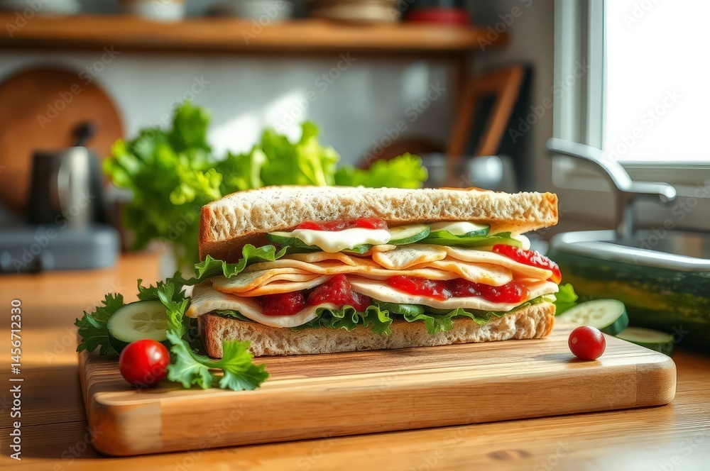 Cozy Kitchen with Fresh Sandwich