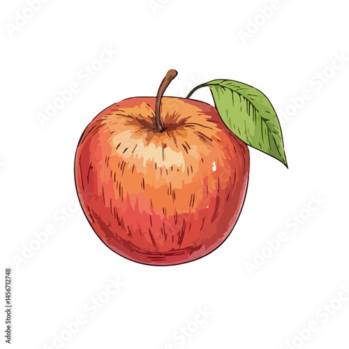 red apple with leaf