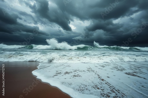 Obraz na płótnie Stormy Beach with Turbulent Waves w salonie