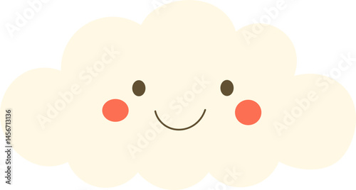 Whimsical cloud character with rosy cheeks, conveying a sense of gentle joy and playful innocence against a solid dark background.