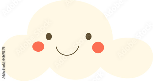 A simple, cartoon-style cloud with a happy expression, featuring rosy cheeks and a gentle smile, perfect for weather or children's themes.