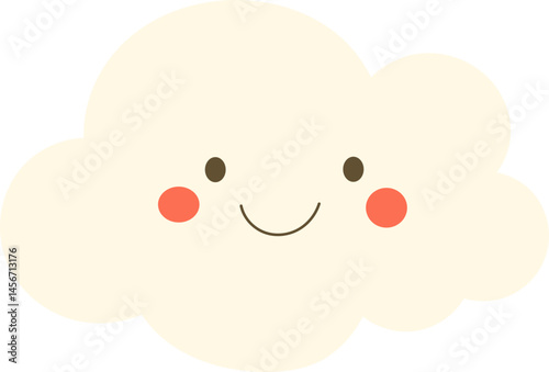 Adorable illustration of a fluffy cloud with a happy expression, perfect for weather-related, cute, and charming projects.