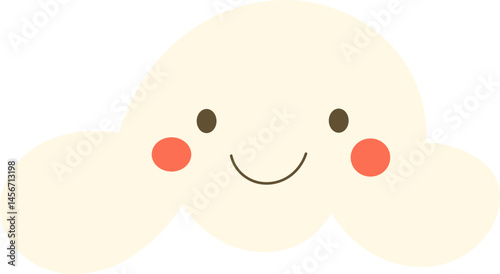 A cheerful, fluffy cloud with a sweet smile and rosy cheeks floats gently against a black background. Weather pattern illustration.