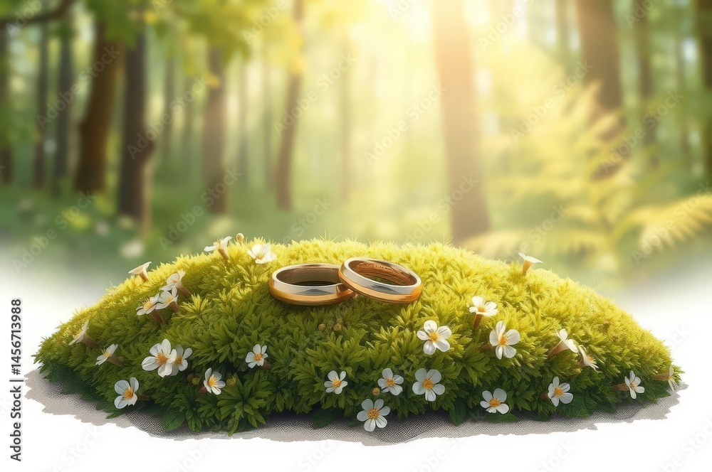 Wedding Rings on Mossy Forest Bed