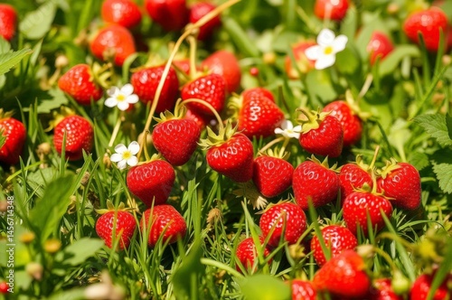 Obraz na płótnie Sunlit Meadow with Wild Strawberries w salonie