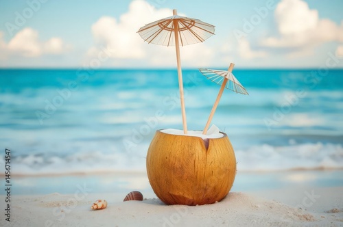 Tropical Coconut Drink on the Beach