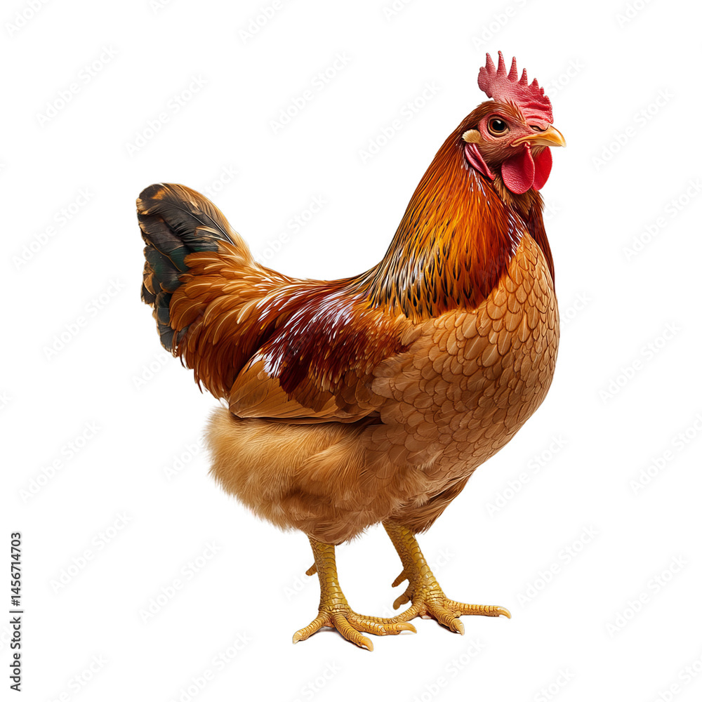 Fototapeta premium Full body of brown chicken hen standing isolated on transparent background