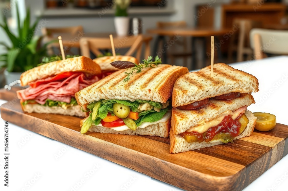 Artisanal Sandwiches on Rustic Board