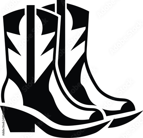 Cowboy boots silhouette, Cowboy boots and western hat, Set of rodeo cowboy Silhouette,Vector illustration, Cowboy boot line art isolated on white background, Vector illustration