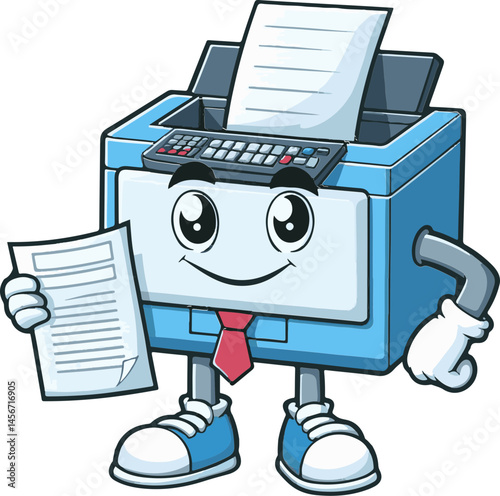 Cartoon Printer Mascot Holding Paper