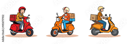 illustration delivery driver riding scooters colored scooter delivery box cartoon clipart transportation package courier