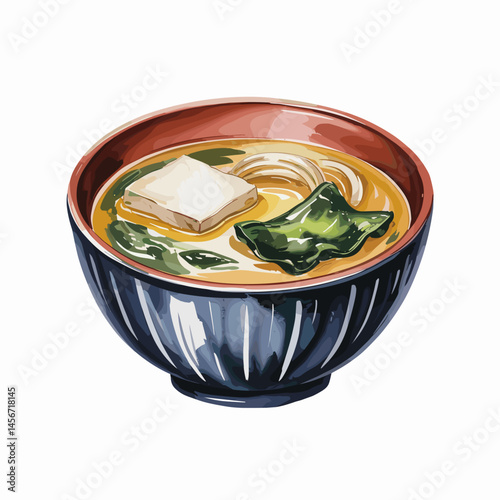 Miso Soup with Tofu and Seaweed in Artisan Bowl