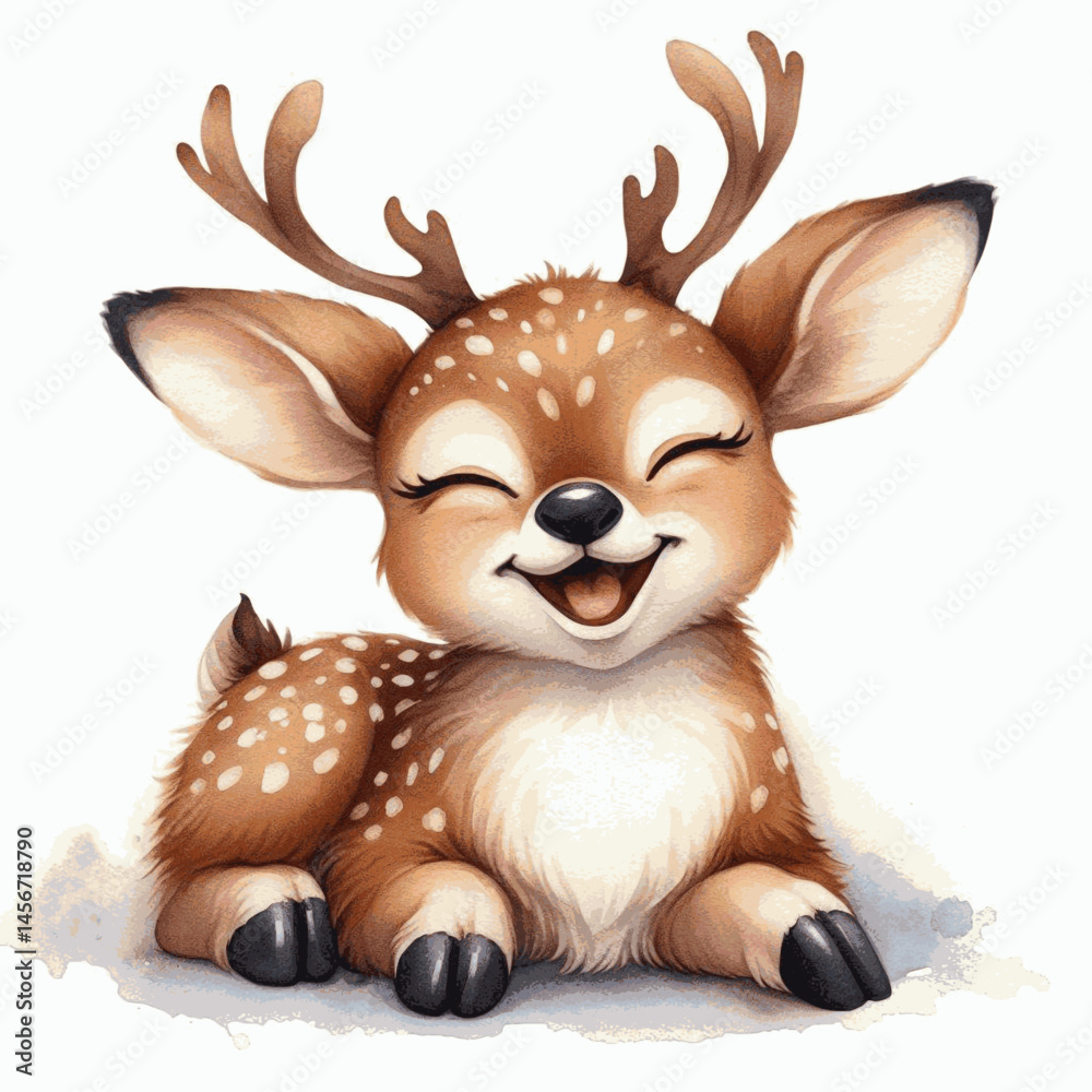 Obraz premium Merry Antler Aura deer laughs and is happy isolated watercolor vector illustration svg