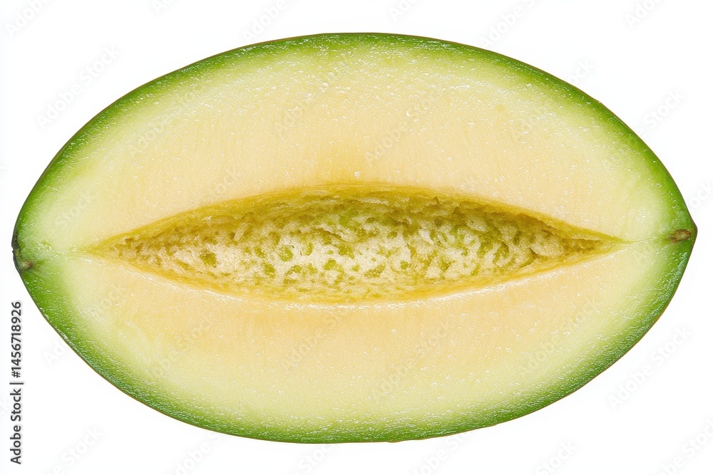 Cantaloupe slice, vibrant yellow flesh, green rind Cantaloupe slice, vibrant yellow flesh, green rind