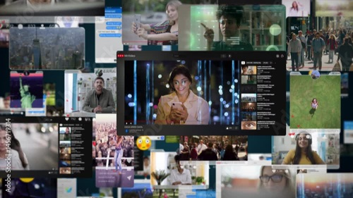 Social Media Content Digital Universe, AR IOT.  Multimedia, Social Profiles, and Online Gaming Converge in a Dynamic Virtual Space, Illustrating the Interconnectedness of Technology and Communication