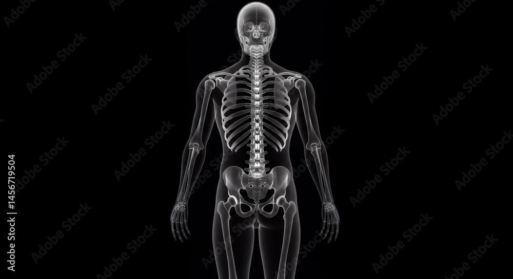 Glowing Human Skeleton 3D Render: Detailed Anatomical Visualization on Dark Background Glowing Human Skeleton 3D Render: Detailed Anatomical Visualization on Dark Background