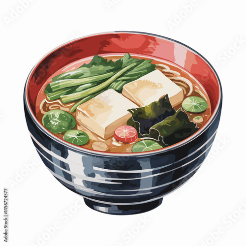 Miso Soup with Tofu and Seaweed in Artisan Bowl