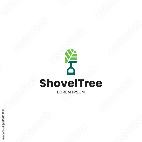 Shovel tree logo. gardening logo concept shovel and nature tree.