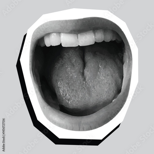 Screaming open mouth - modern collage element. Vector illustration isolated on gray background