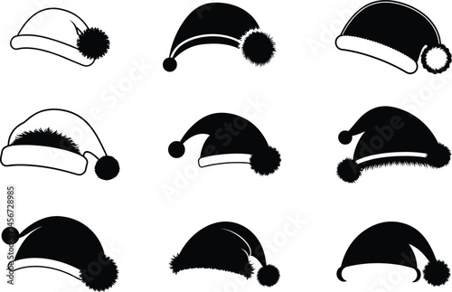 symbol of hats , set of hats vector illustration, christmas hat silhouette vector icon set, baseball caps vector illustration.
