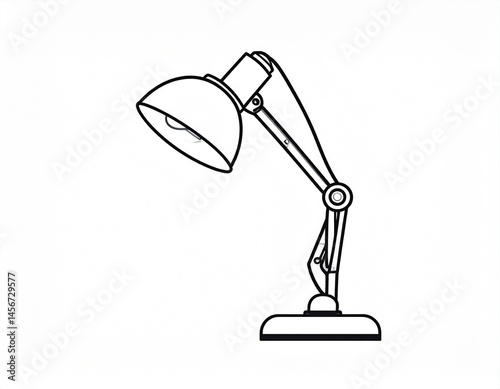 A minimalist black-and-white illustration of a classic adjustable desk lamp, perfect for illuminating any workspace