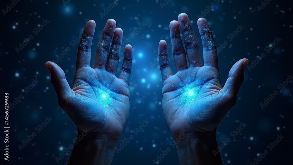The sci-fi scene of glowing hands The sci-fi scene of glowing hands