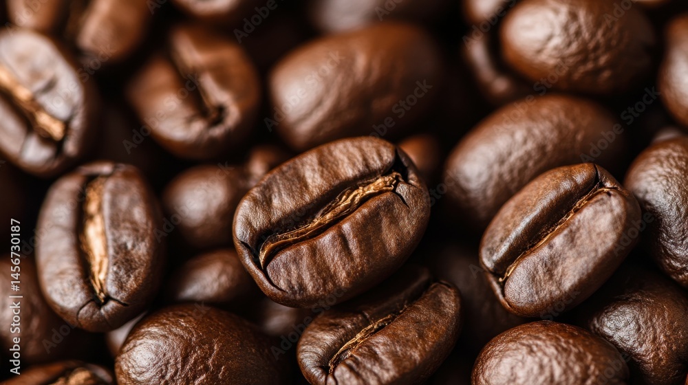 Naklejka premium A macro background featuring large coffee beans in a chic brown color, with a mocha mousse look.