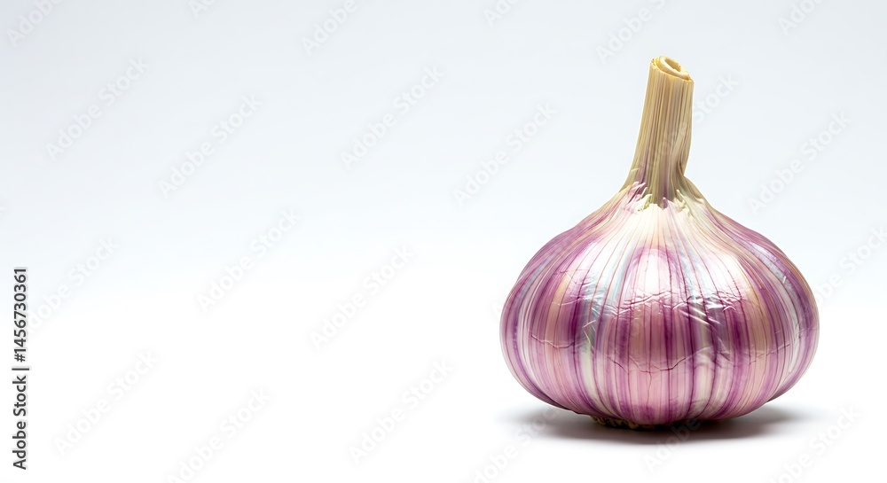 Obraz premium prismatic garlic, isolated right, white, copy space left. ,isolated on bright background, no text