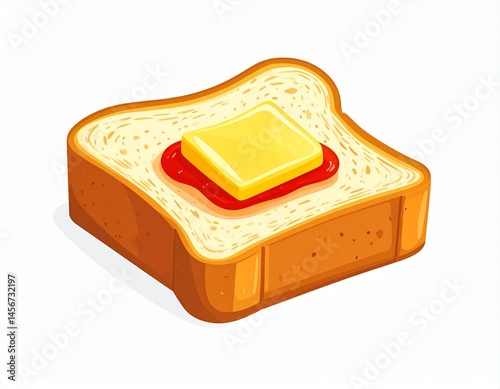 Obraz na płótnie A piece of toast with jelly and a slab of butter, on a white background w salonie