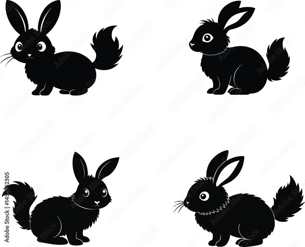 Fototapeta premium rabbit vector illustration, set of rabbits silhouettes, vector set of rabbits, set of rabbits.
