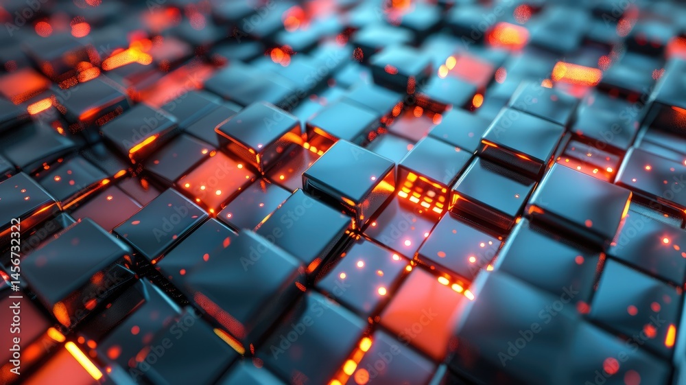Obraz premium Abstract of vibrant particle in geometric shape represent data flow. Vivid flowing object with high tech texture, create digital effect scene perfect for energetic, fantasy wallpaper design. AIG53.