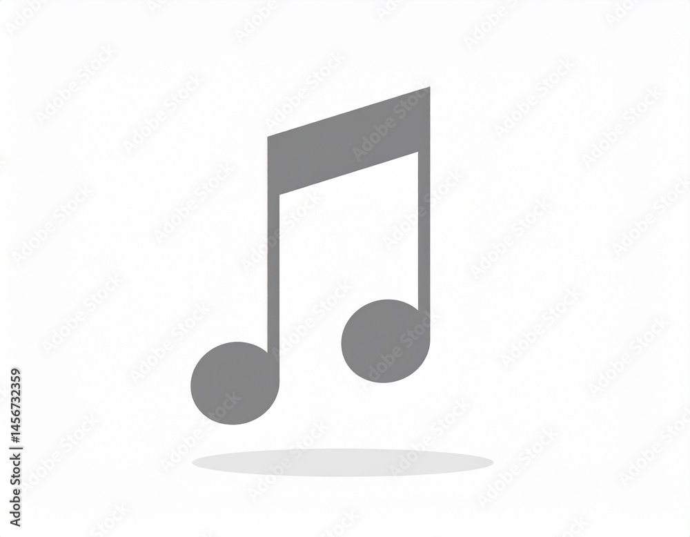 Gray musical note icon; simple design on a white background, casting soft shadow