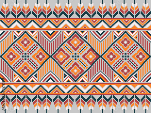 Pixel art ethnic, Pattern fabric pixel, design for background, clothing, decorative, drapery, cloth embroidery, geometric pixel art, handcraft, wallpaper, carpet, bag, card, cushions, Print, ethnic