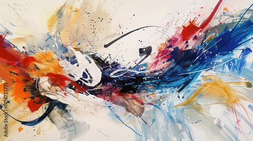 An abstract artist applying bold strokes to a blank canvas, fully immersed in the moment. 
