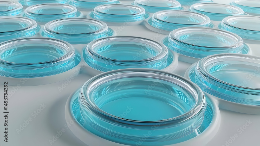 Abstract Geometric Pattern of Blue Transparent Circular Containers on White Background Abstract Geometric Pattern of Blue Transparent Circular Containers on White Background
