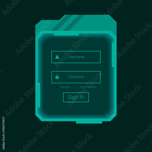 Futuristic Teal Login UI with Sci Fi Interface Design